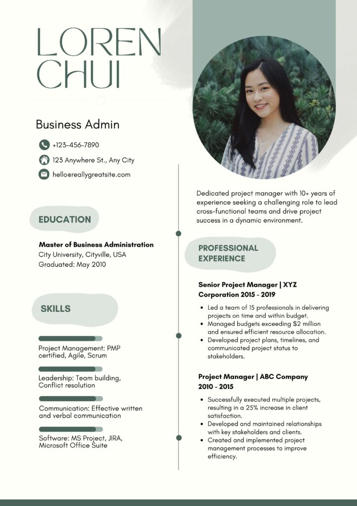 Sample resume 2: experienced professional in project management