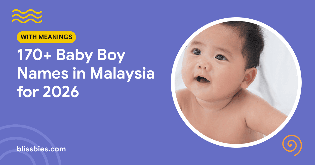 Title card: 170+ Baby Boy Names in Malaysia for 2026, with a smiling baby boy