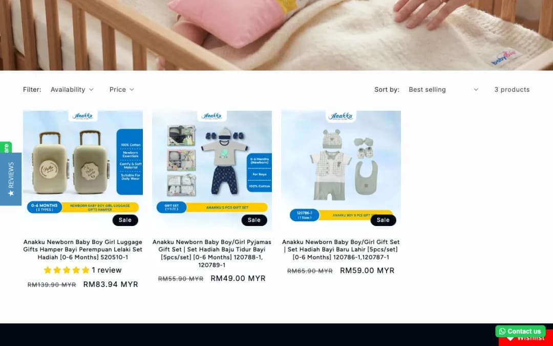 Screenshot of the Anakku newborn gift set page, taken 17 Oct 2026