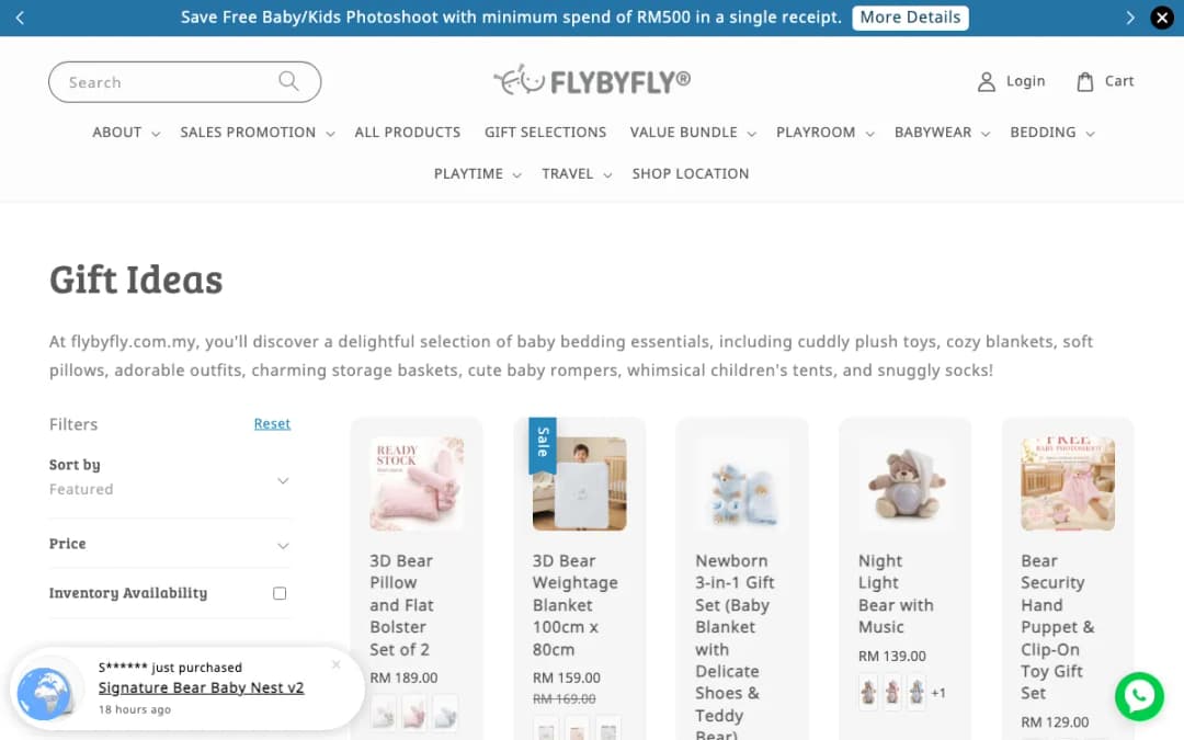 Screenshot of the FLYBYFLY gift ideas page, taken 17 Oct 2026