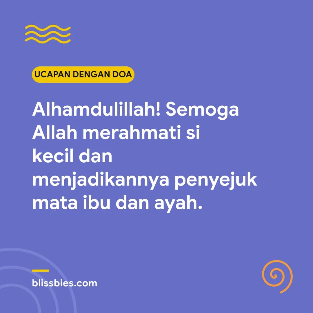 Kad ucapan kelahiran Islamik: Alhamdulillah! Semoga Allah merahmati si kecil dan menjadikannya penyejuk mata ibu dan ayah.