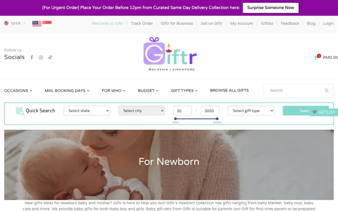 Screenshot of the Giftr website, taken 15 Oct 2026