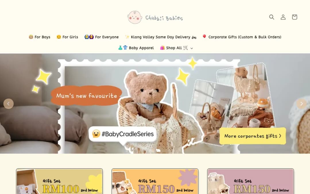 Screenshot of the Chubbii Babies website, taken 15 Oct 2026