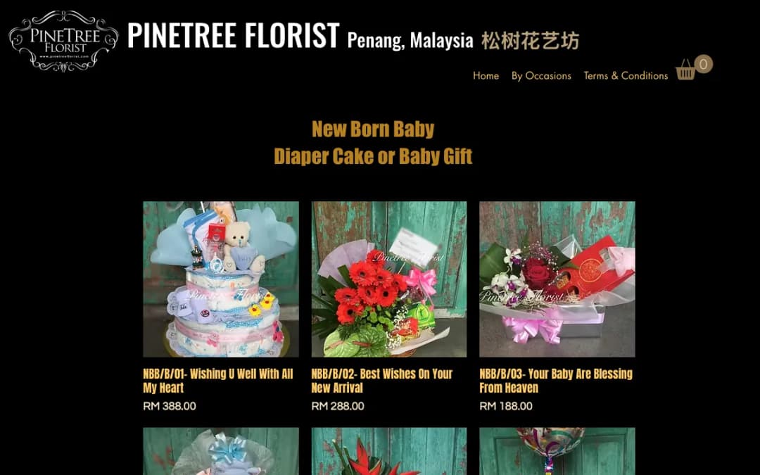 Screenshot of the Pinetree Florist website, taken 15 Oct 2026