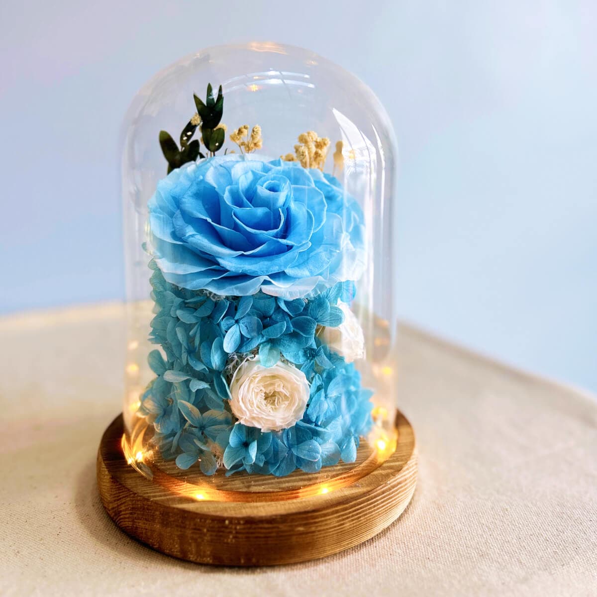 Everlasting Aqua Blue Rose Preserved Flower Dome
