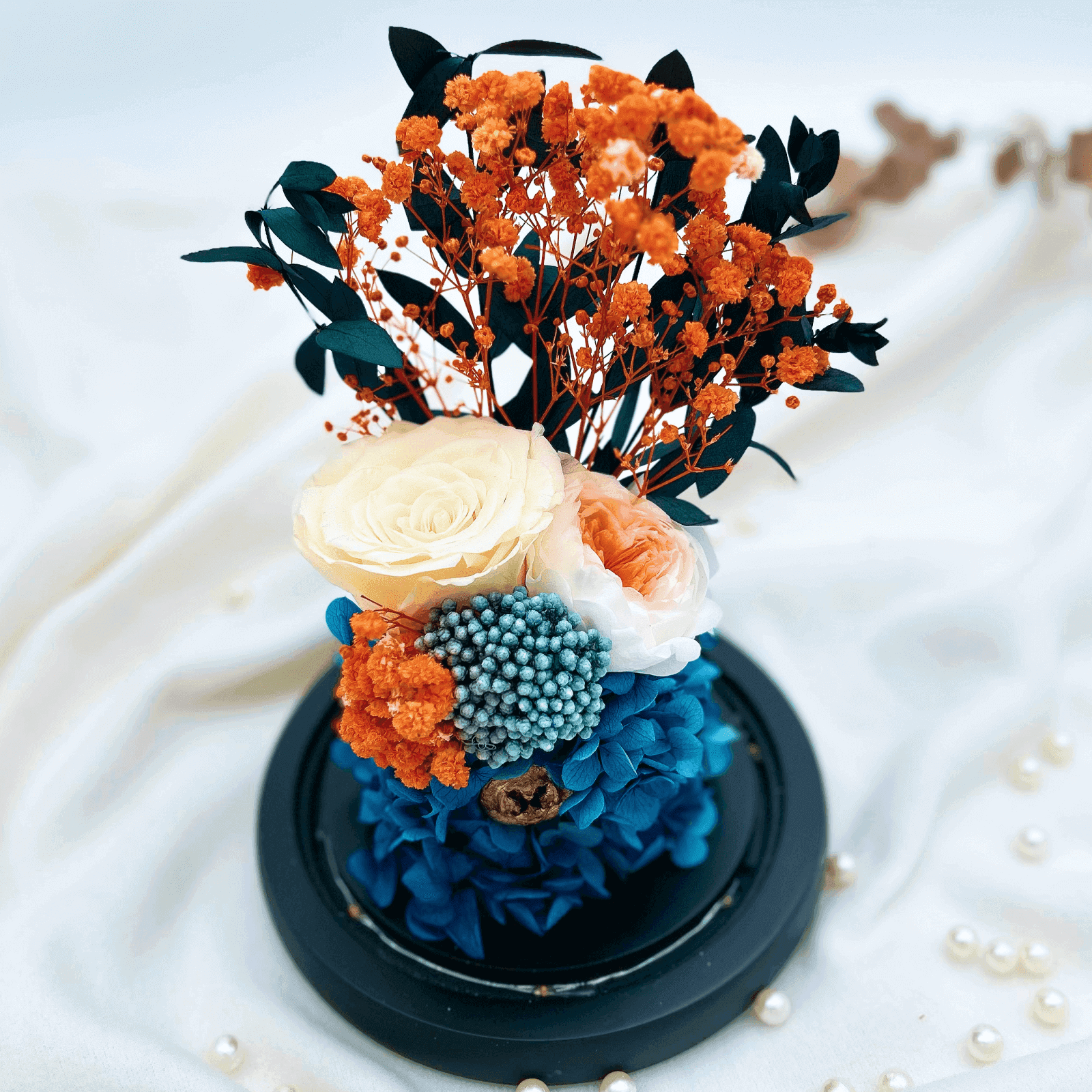 Sunset Orange Preserved Flower Dome – orange prod, photo 3