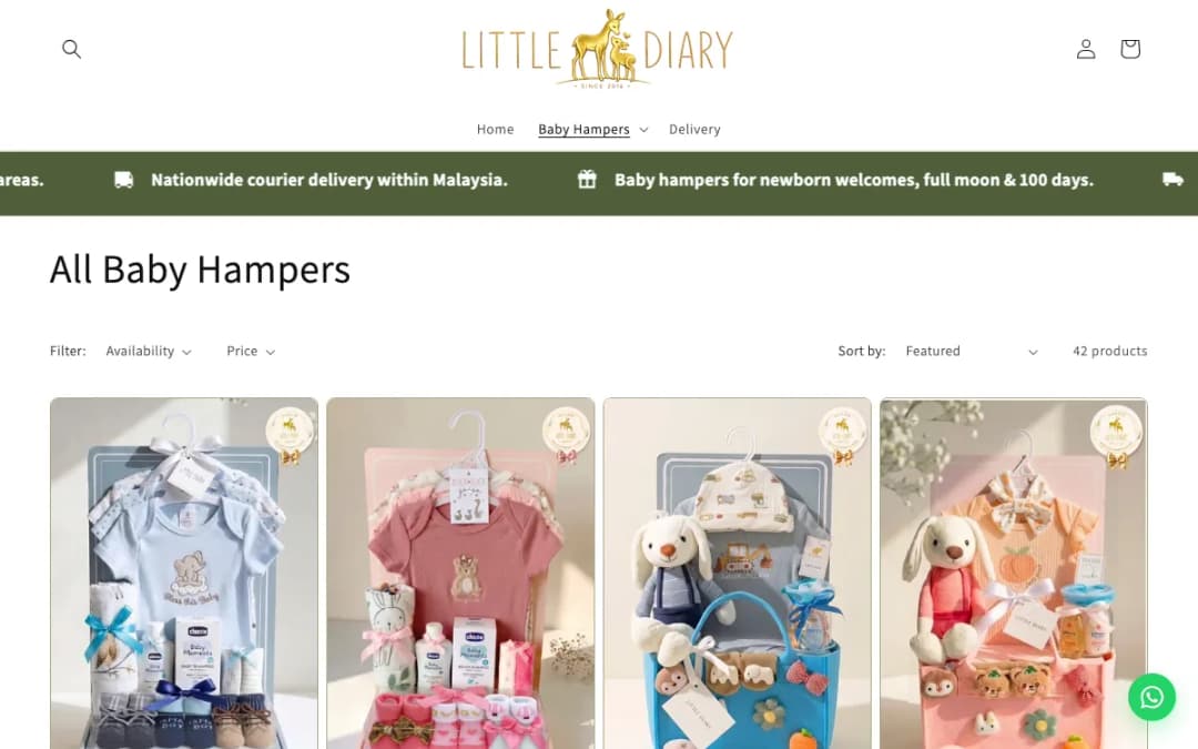 Screenshot of the Little Diary baby hampers page, taken 17 Oct 2026