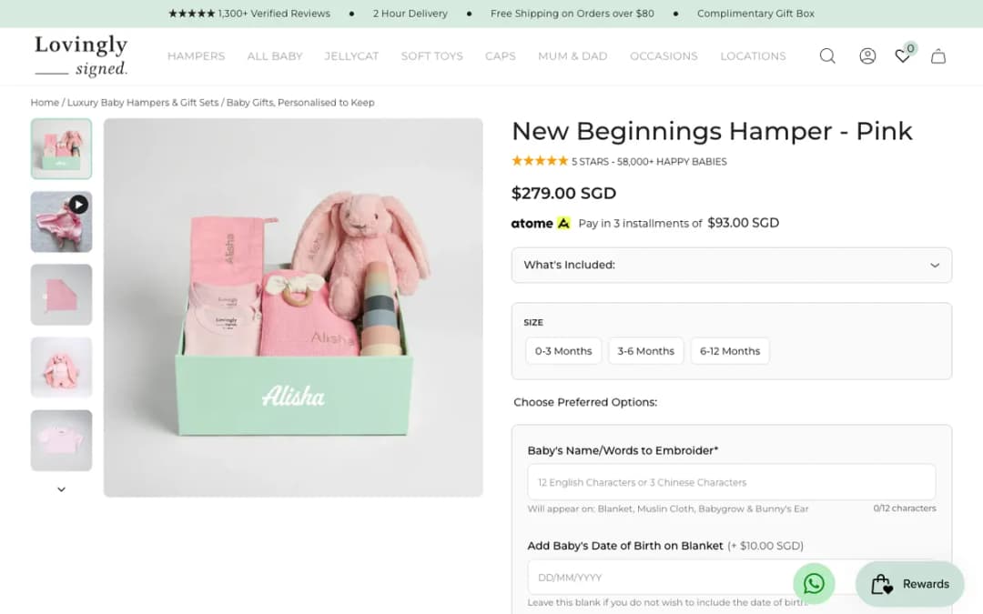 Screenshot of the New Beginnings Hamper page on lovinglysigned.com.sg, taken 18 Oct 2026