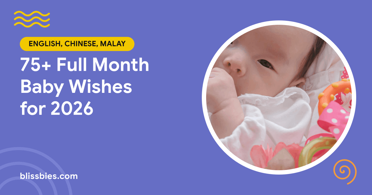 Blissbies title card: 75+ Full Month Baby Wishes for 2026, with a newborn baby