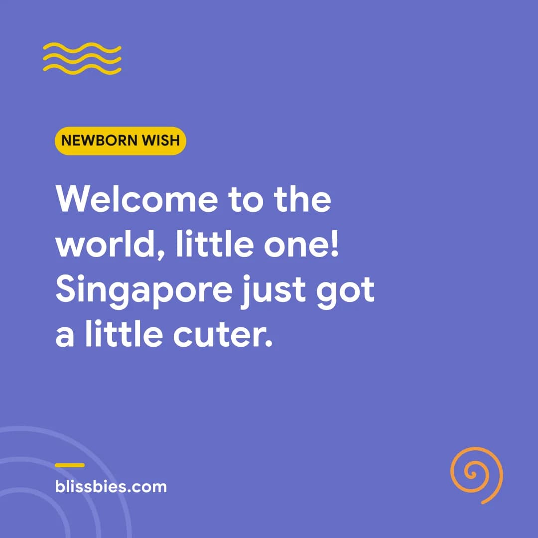 Singapore newborn wish card in Blissbies purple: Welcome to the world, little one! Singapore just got a little cuter.