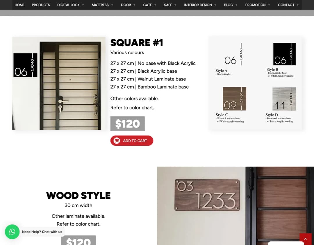 Screenshot of the My Digital Lock Customize Unit Number page showing Square #1 at $120 with four 27 x 27 cm base styles, taken 29 Oct 2026