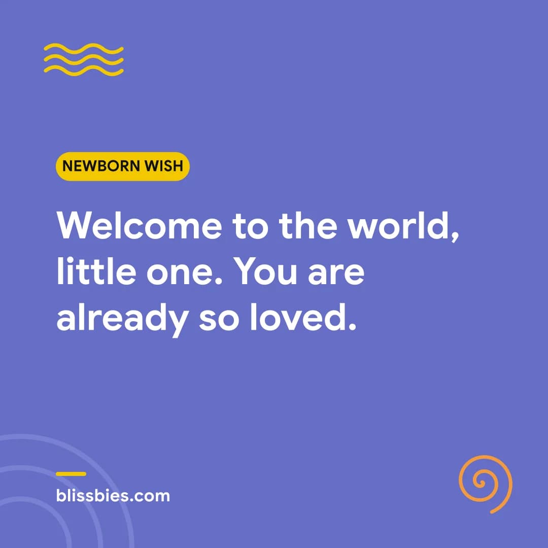 Newborn wish card in Blissbies purple with the message: Welcome to the world, little one. You are already so loved.