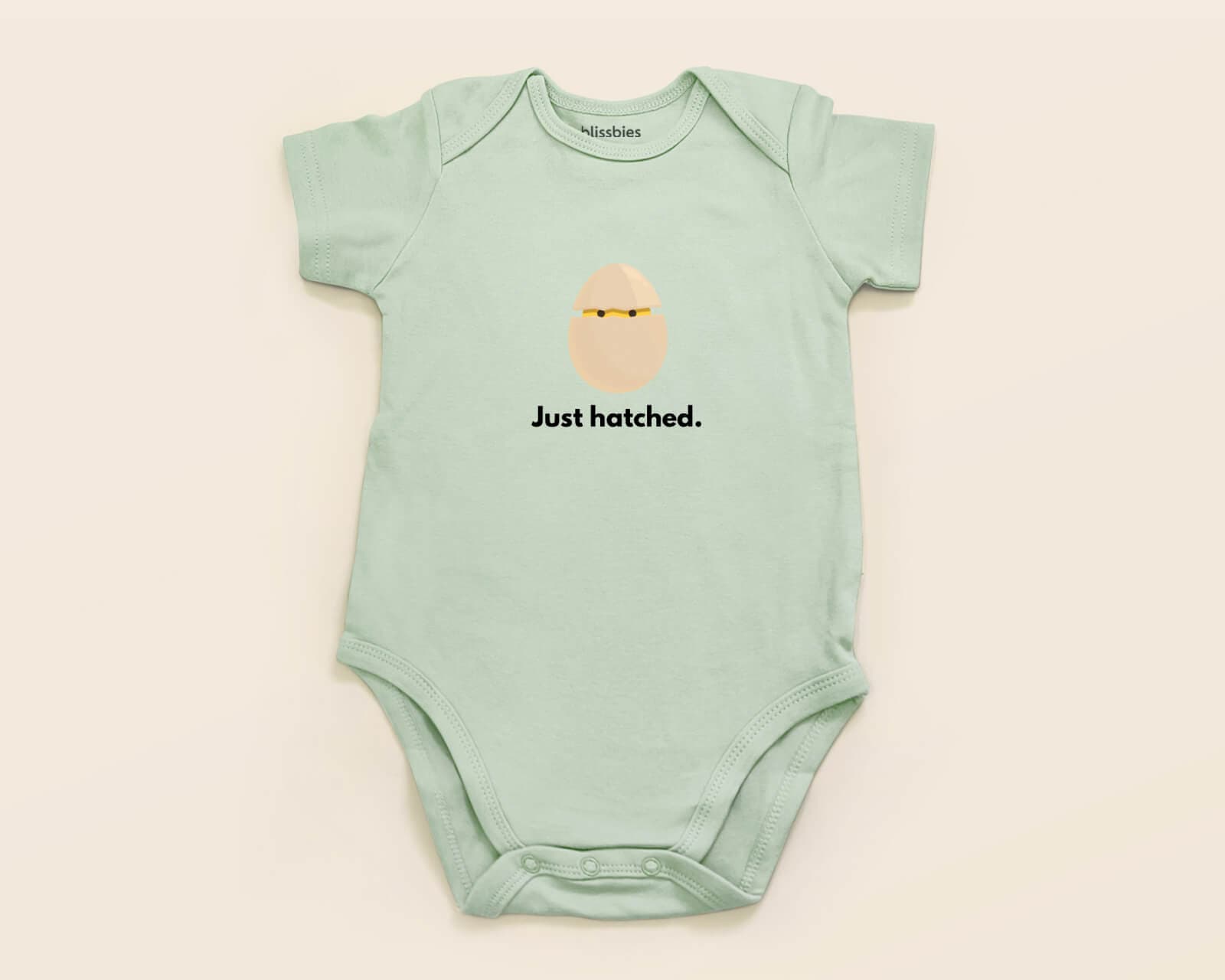 Personalised Baby Romper – Just Hatched – green romper, egg hatched design