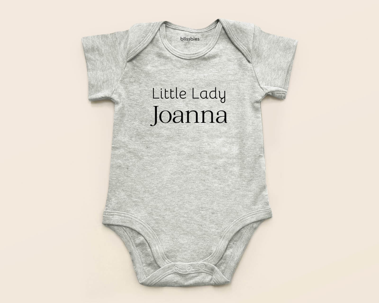 Personalised Baby Romper – Little Lady – grey romper, little lady design