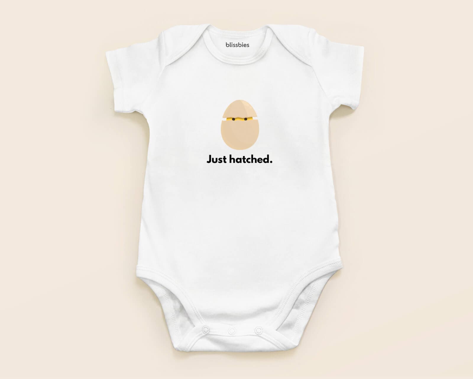 Personalised Baby Romper – Just Hatched – white romper, egg hatched design