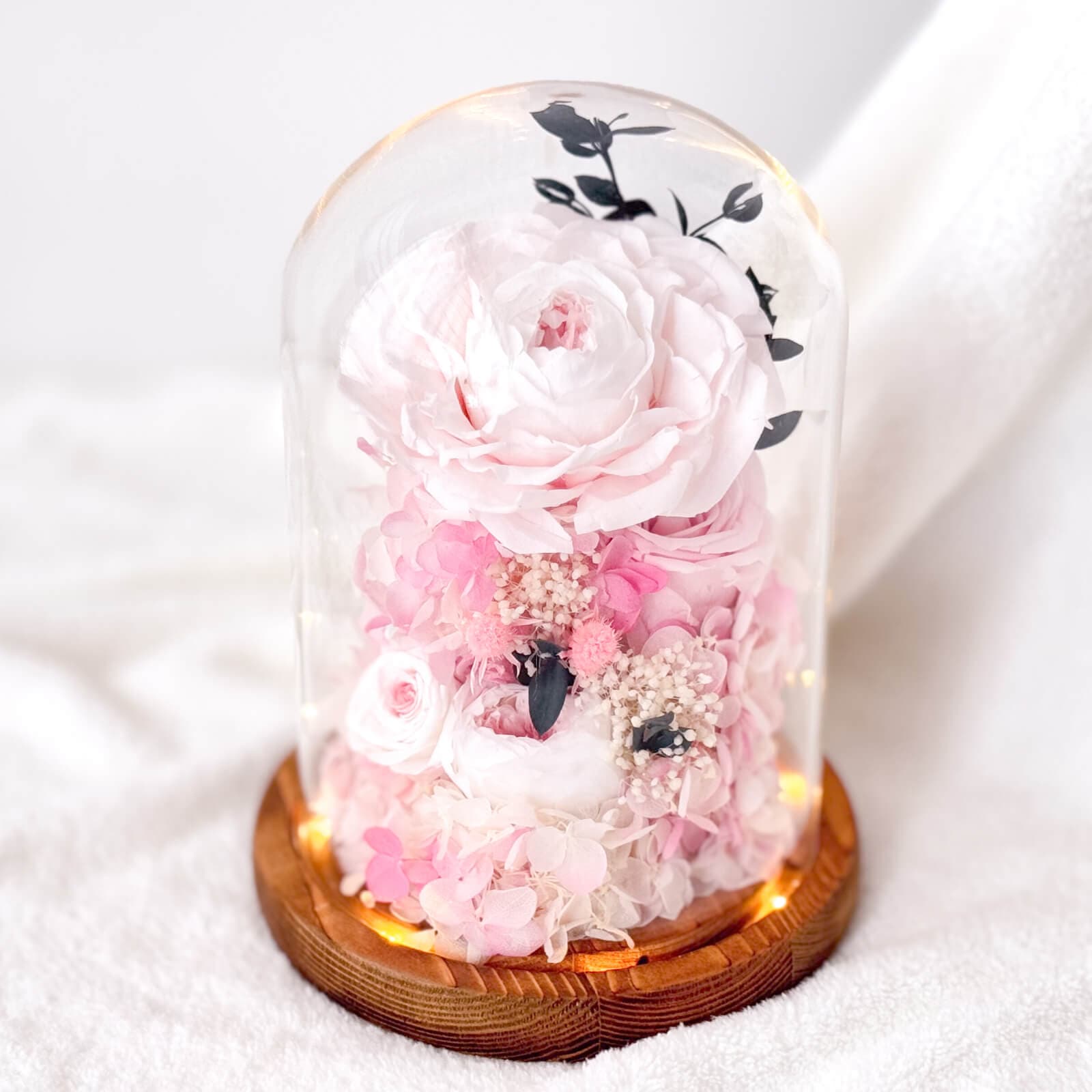 Pink Preserved Flower Dome – pink blush rose preserved flower dome