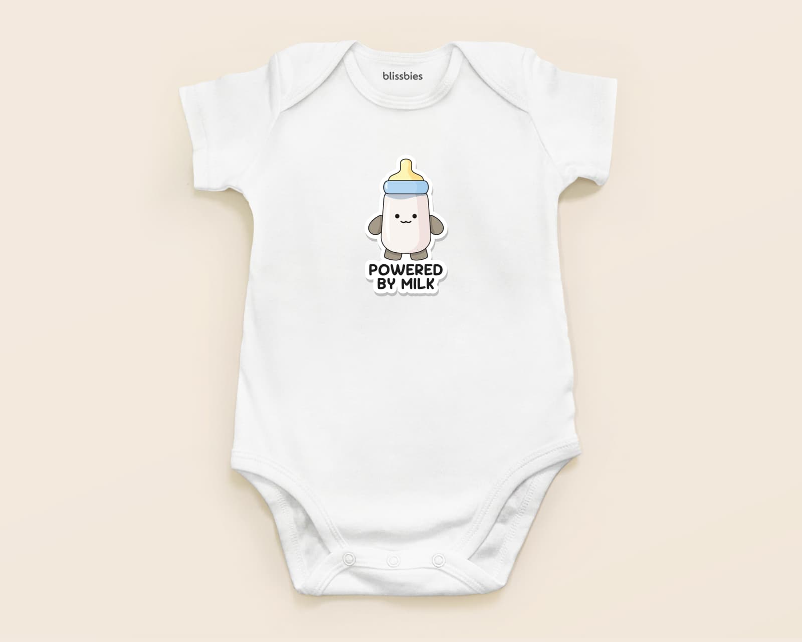 Baby Romper – Powered By Milk – white romper, powered by milk design