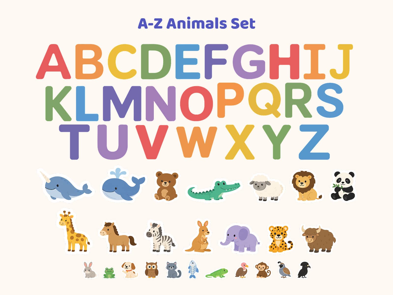 Learning Wall Decals: A-Z Animals – A-Z animals set: 26 letters and 26 animals