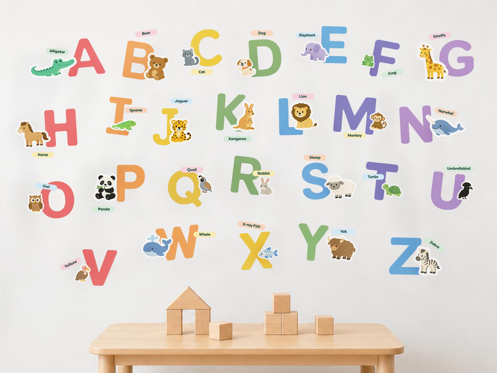 Learning Wall Decals: A-Z Animals – A-Z animals wall decals in a playroom