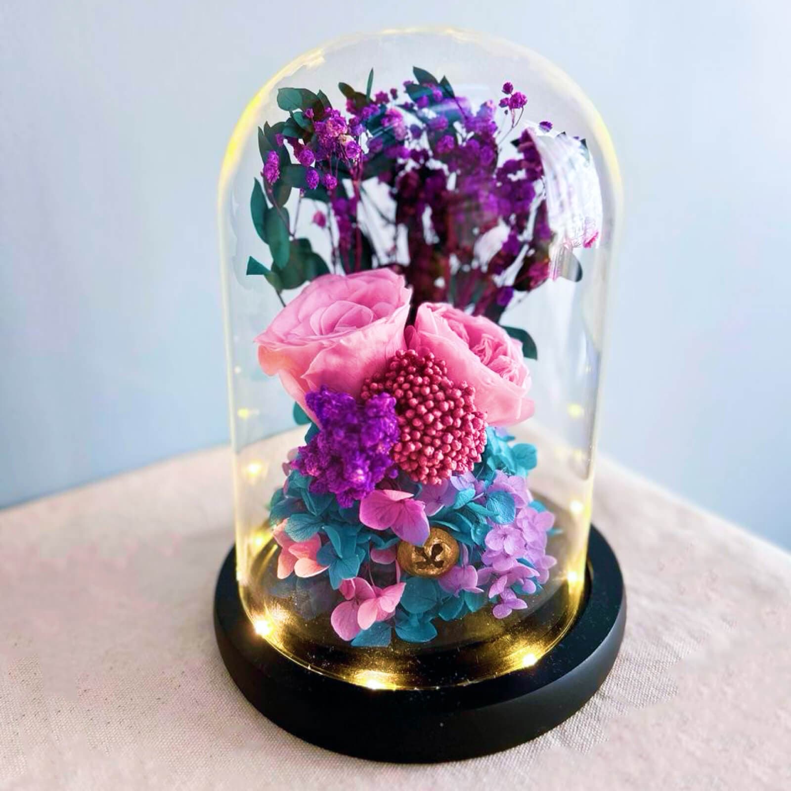 Velvet Purple Roses Preserved Flower Dome – purple preserved flowers typeb rose