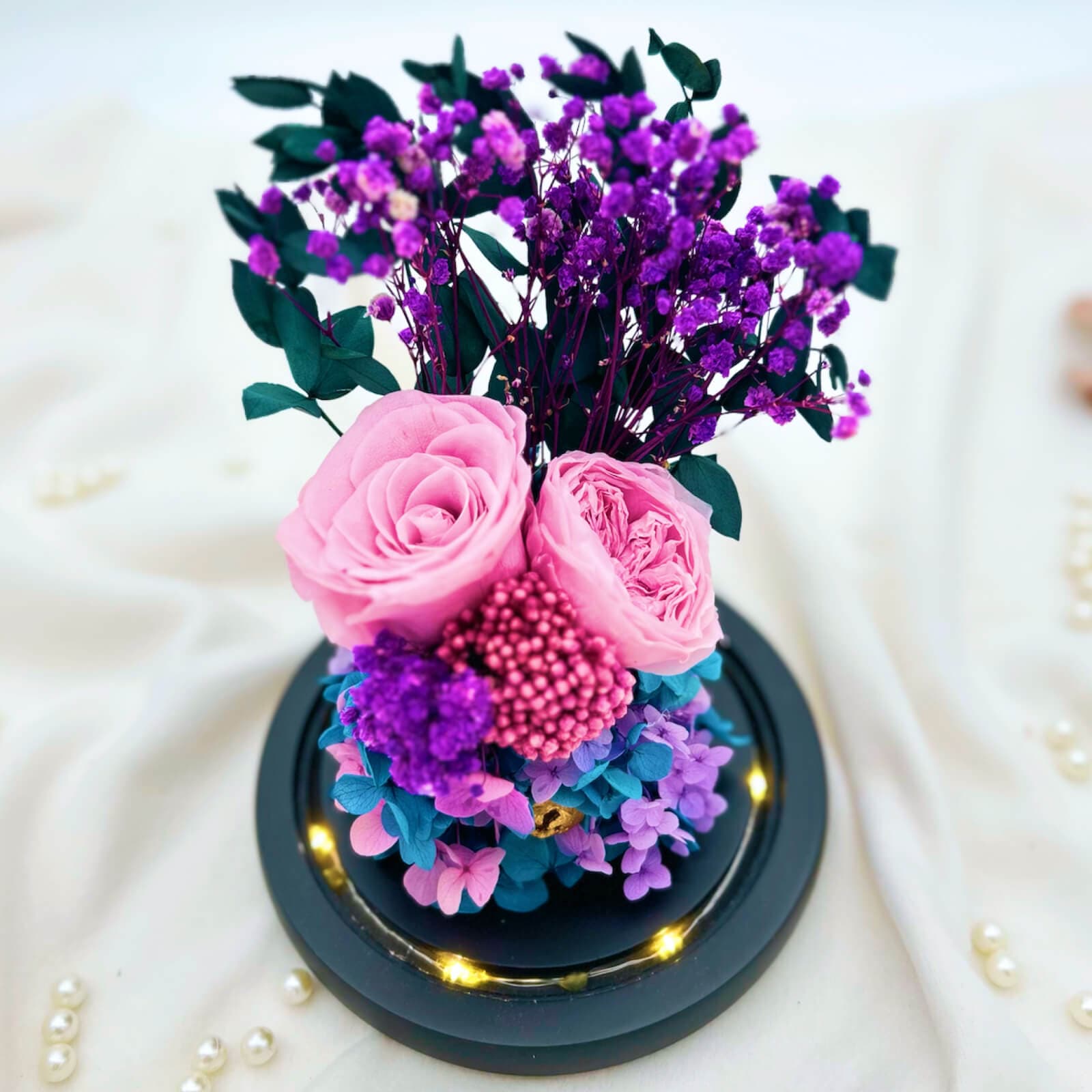 Velvet Purple Roses Preserved Flower Dome – purple preserved flowers typeb rose, photo 3