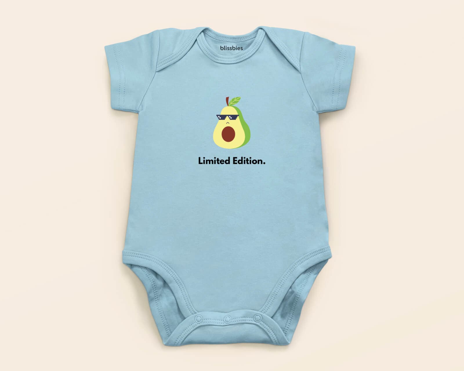 Personalised Baby Romper (Limited Edition Avocado) – blue romper, avocado design
