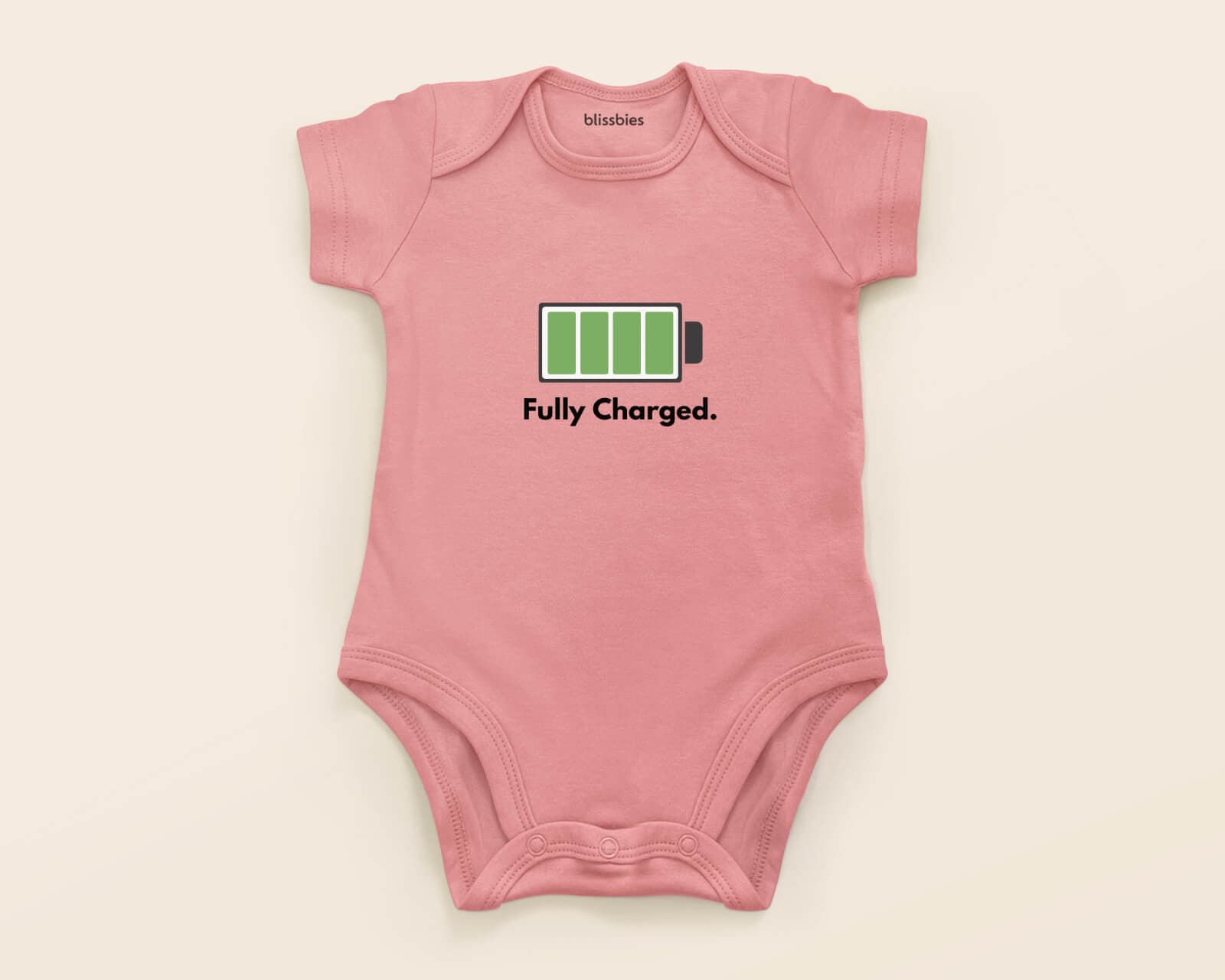 Personalised Baby Romper (Fully Charged Cutie) – pink romper, battery charged design