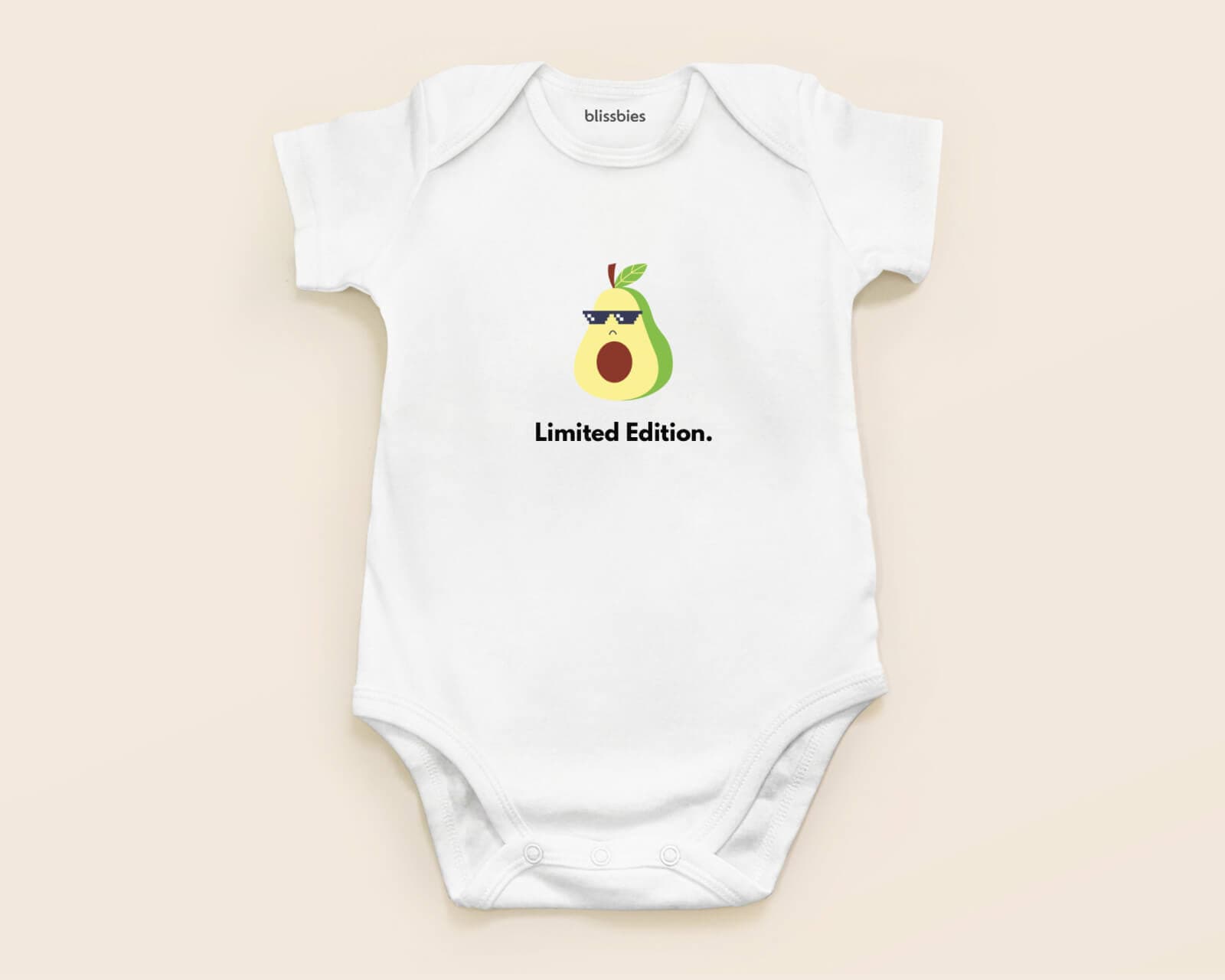 Personalised Baby Romper – Limited Edition Avocado – white romper, avocado design