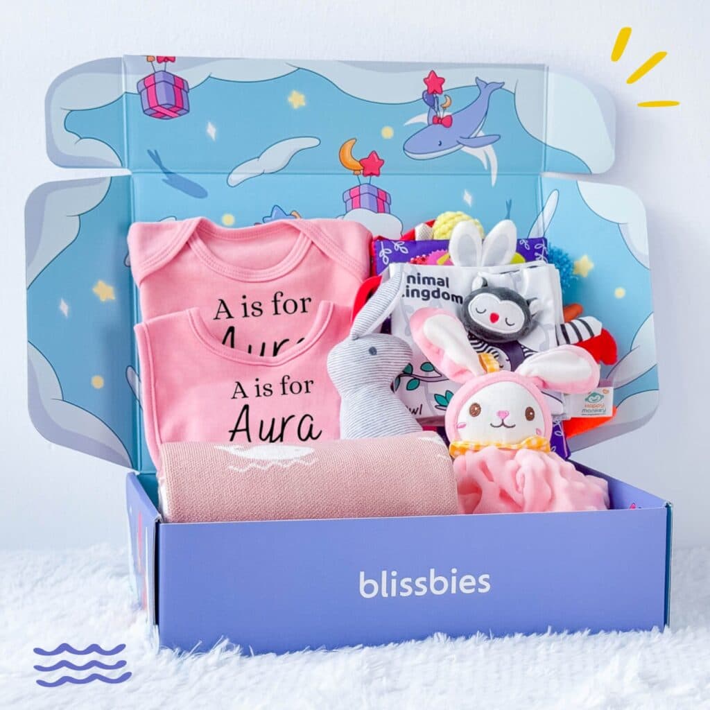 Blissbies personalised newborn gift box with name romper
