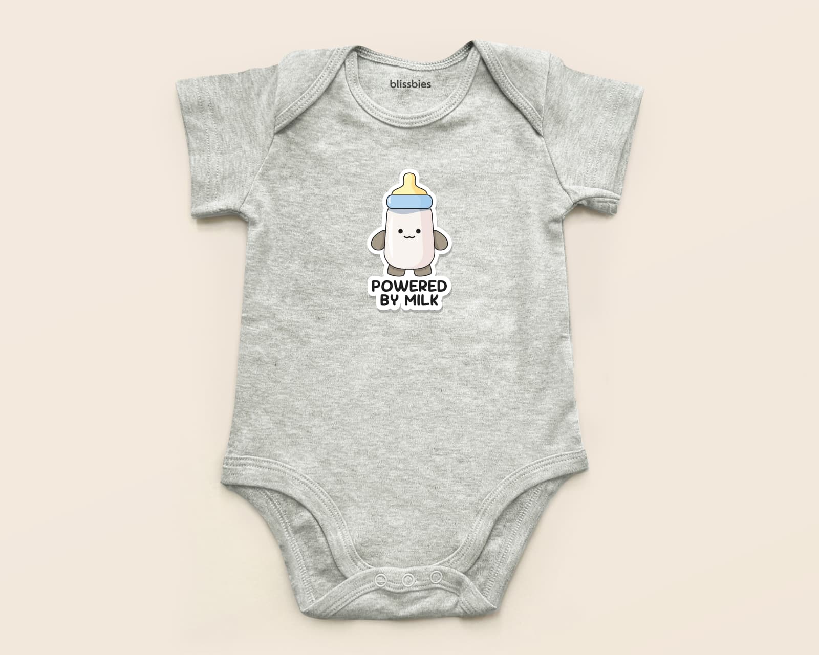 Baby Romper (Powered By Milk) – grey romper, powered by milk design