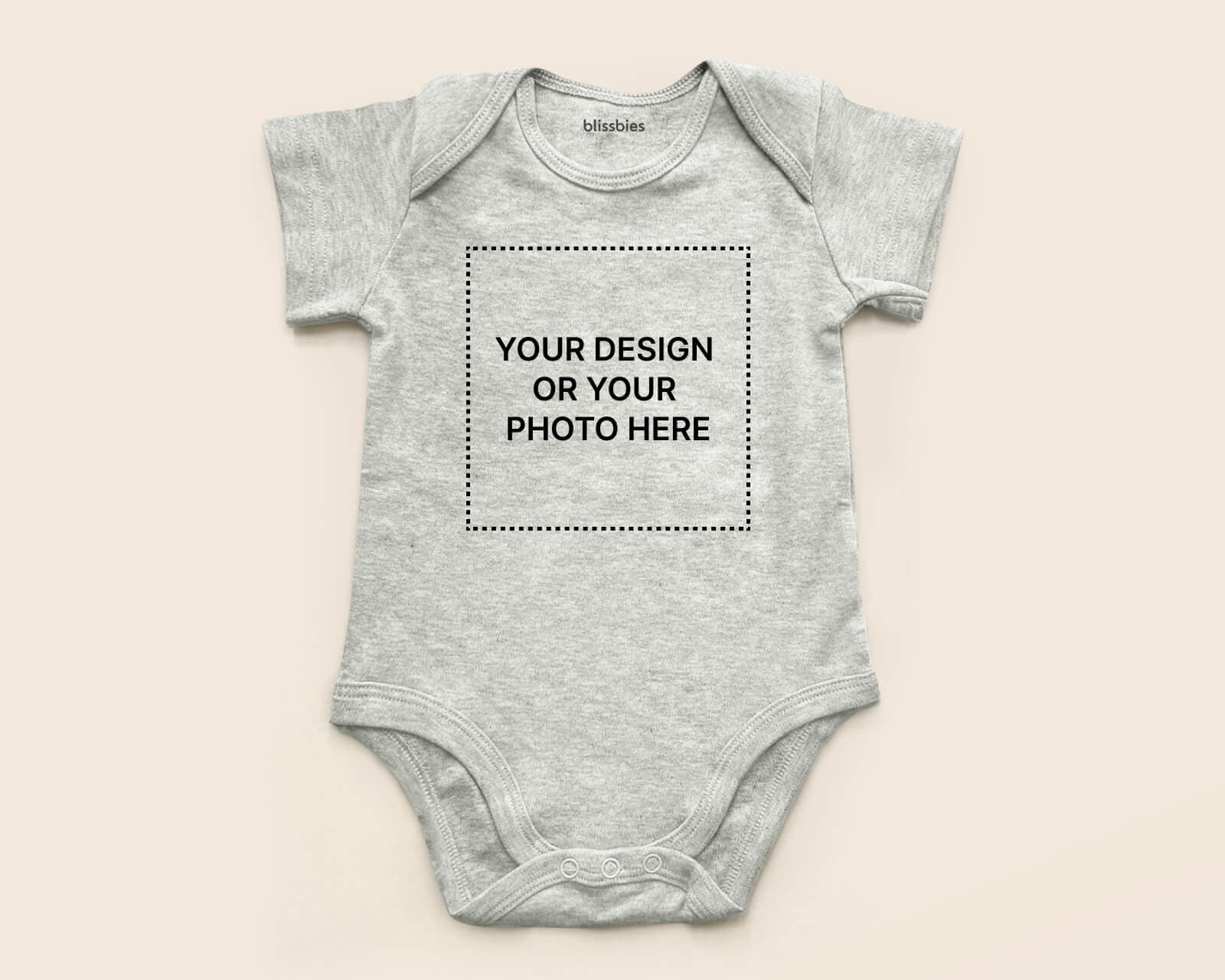 Personalised Baby Romper (Custom Design) – grey romper, custom design