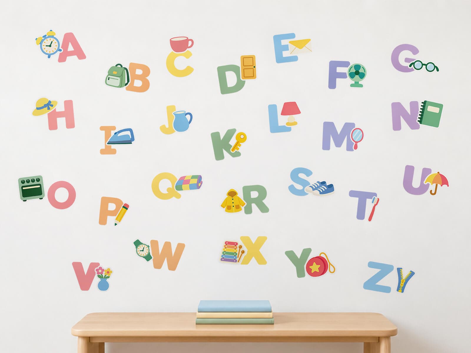 Learning Wall Decals: A-Z Daily Objects – A-Z daily objects wall decals in a learning corner (video)