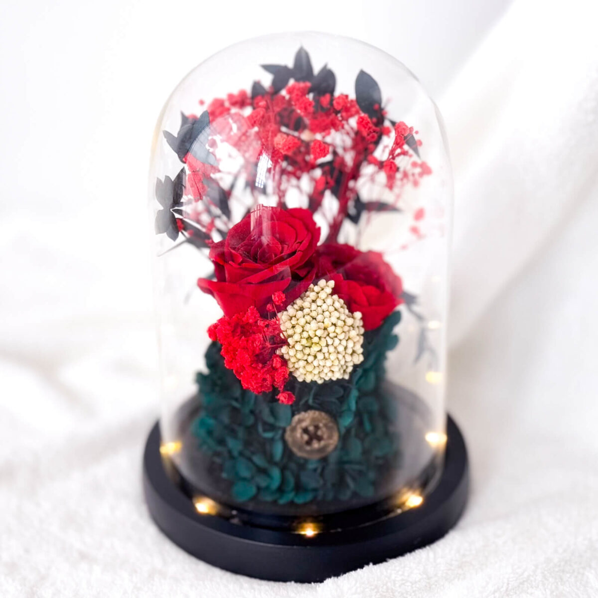 Classic red roses preserved flower dome