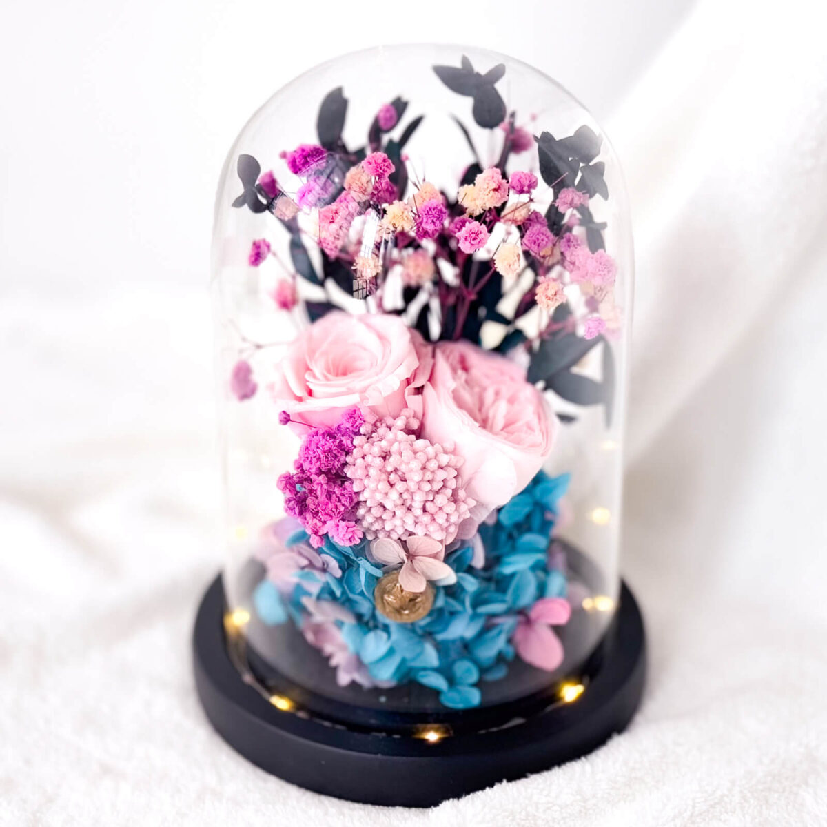 Velvet purple roses preserved flower dome