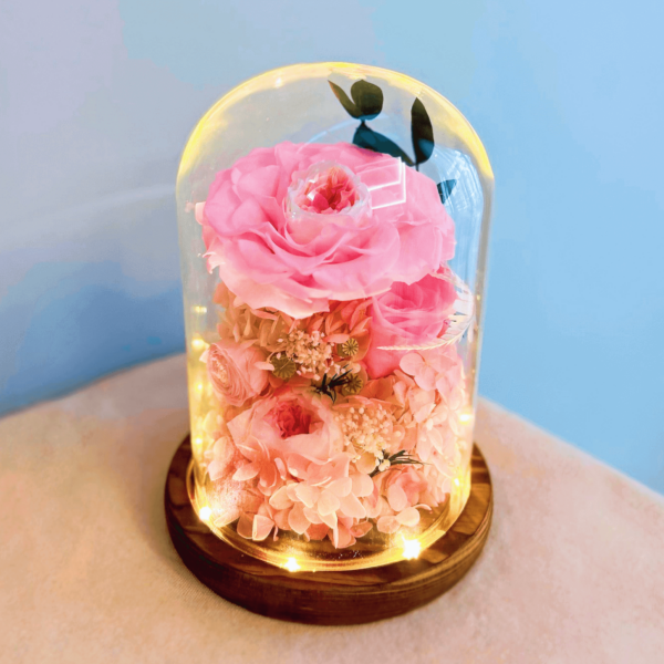 Pink preserved flower dome