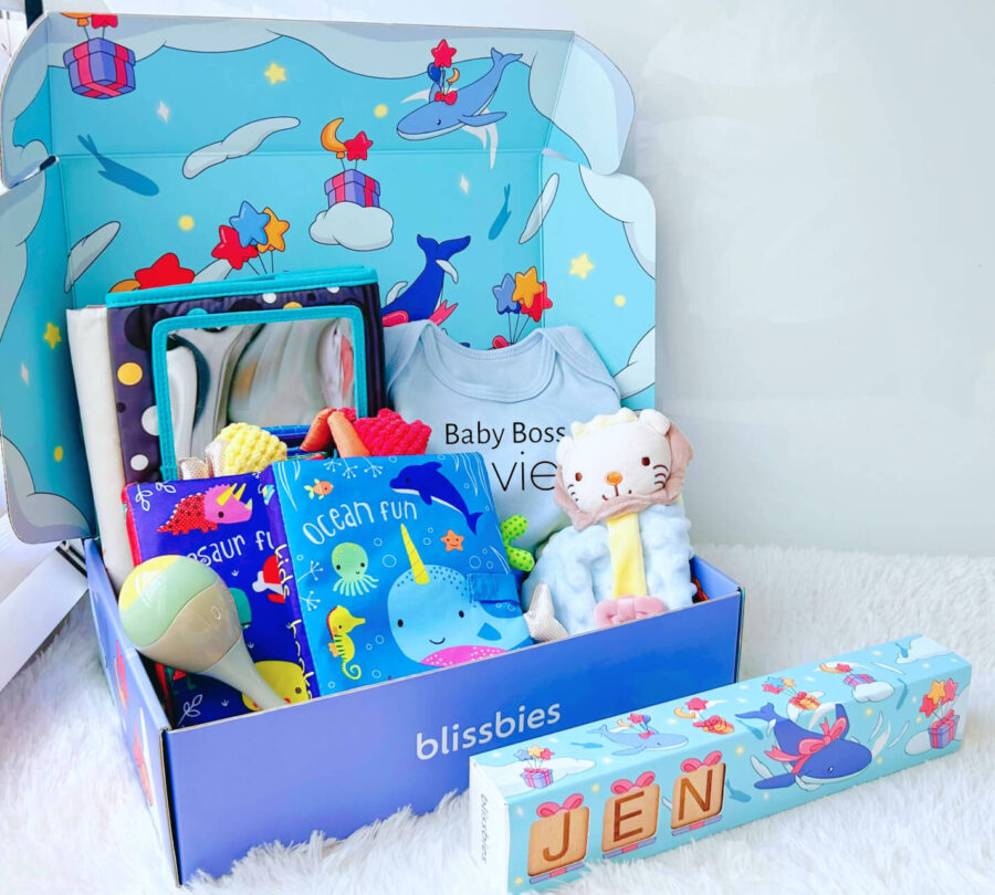 Blue personalised baby gift set