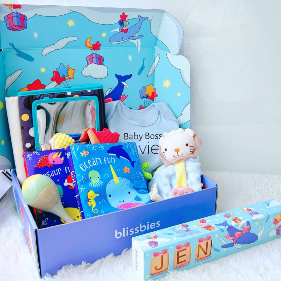 Blue personalised baby gift set