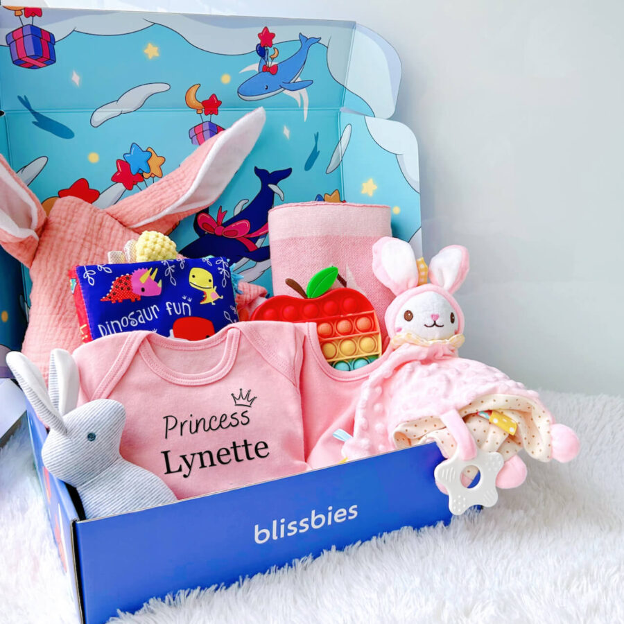 Pink strawberry personalised baby gift set