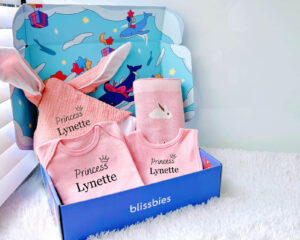 Pink strawberry personalised baby gift set