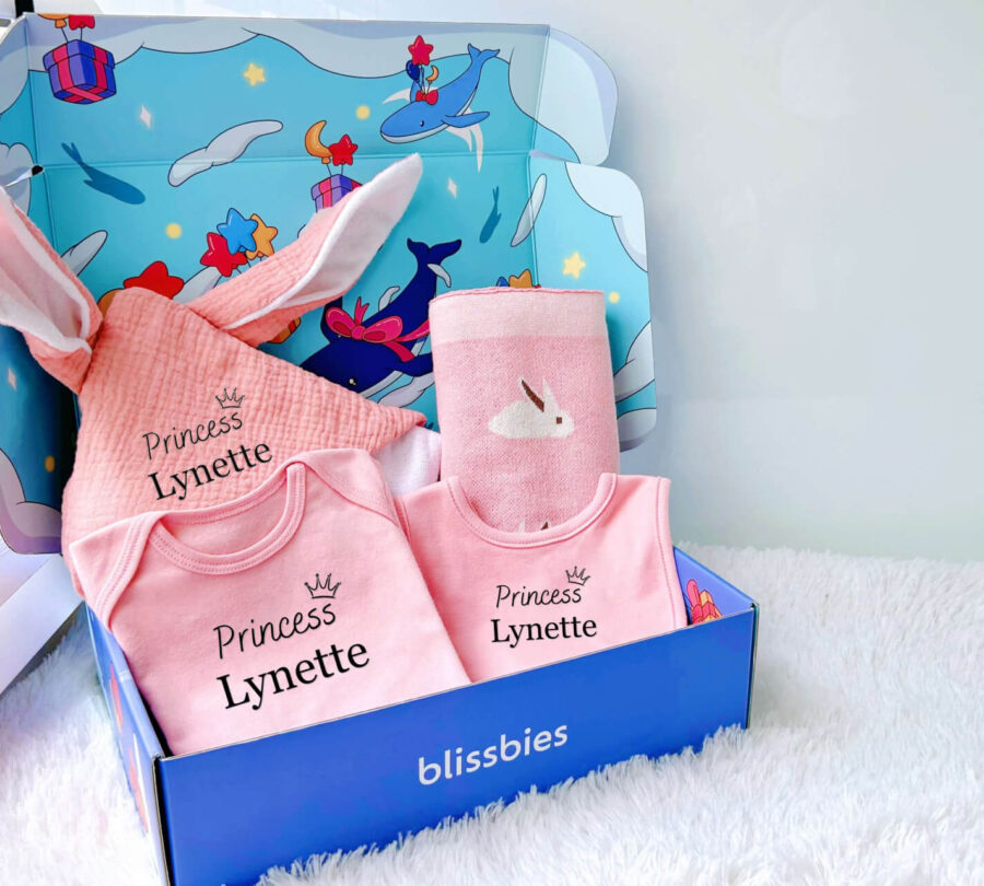 Pink strawberry personalised baby gift set