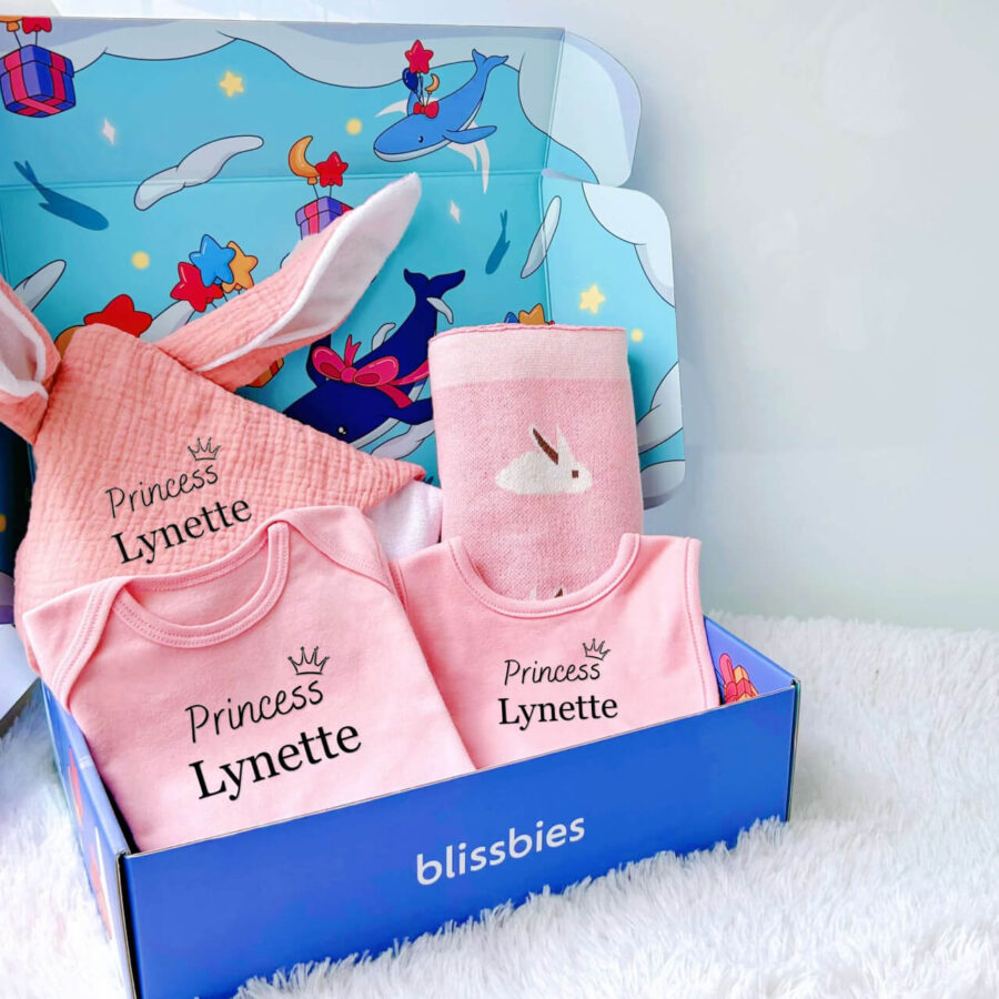 Pink strawberry personalised baby gift set