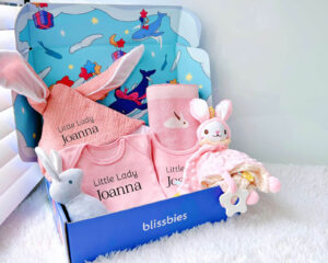 Pink strawberry personalised baby gift set