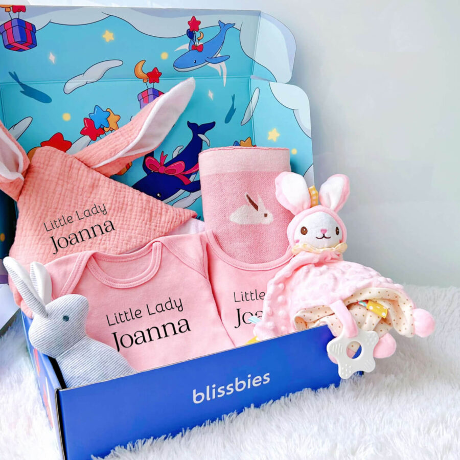 Pink strawberry personalised baby gift set