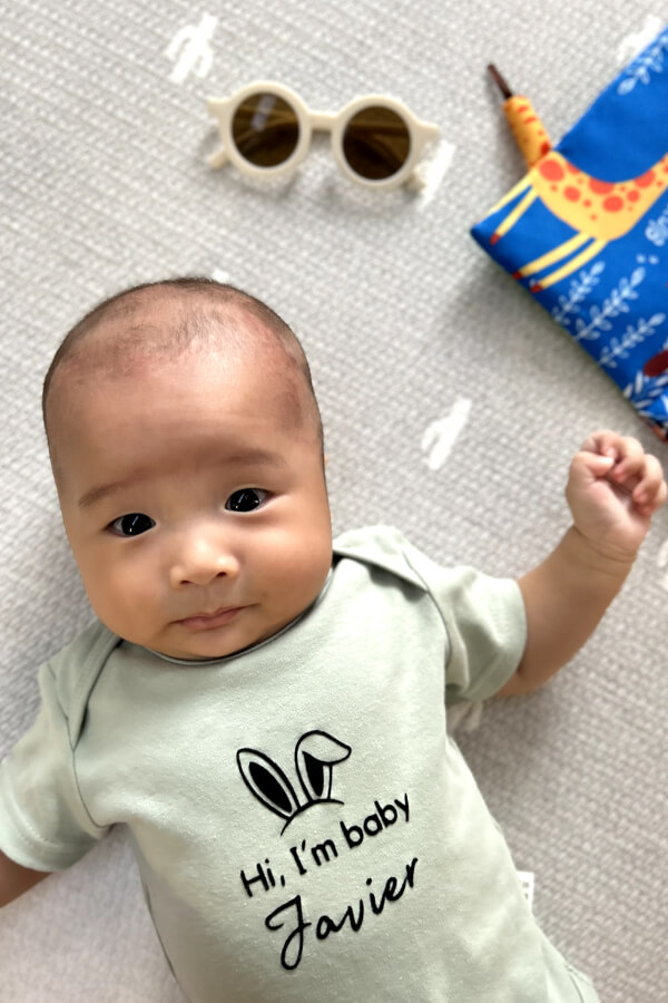 Home MY 31 I am baby Javier romper with dynamic interactive book
