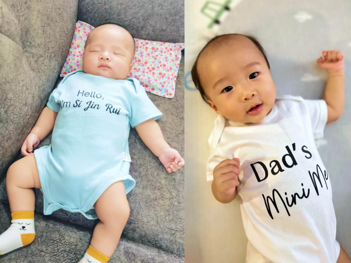 Babies wearing blissbies personalised romper