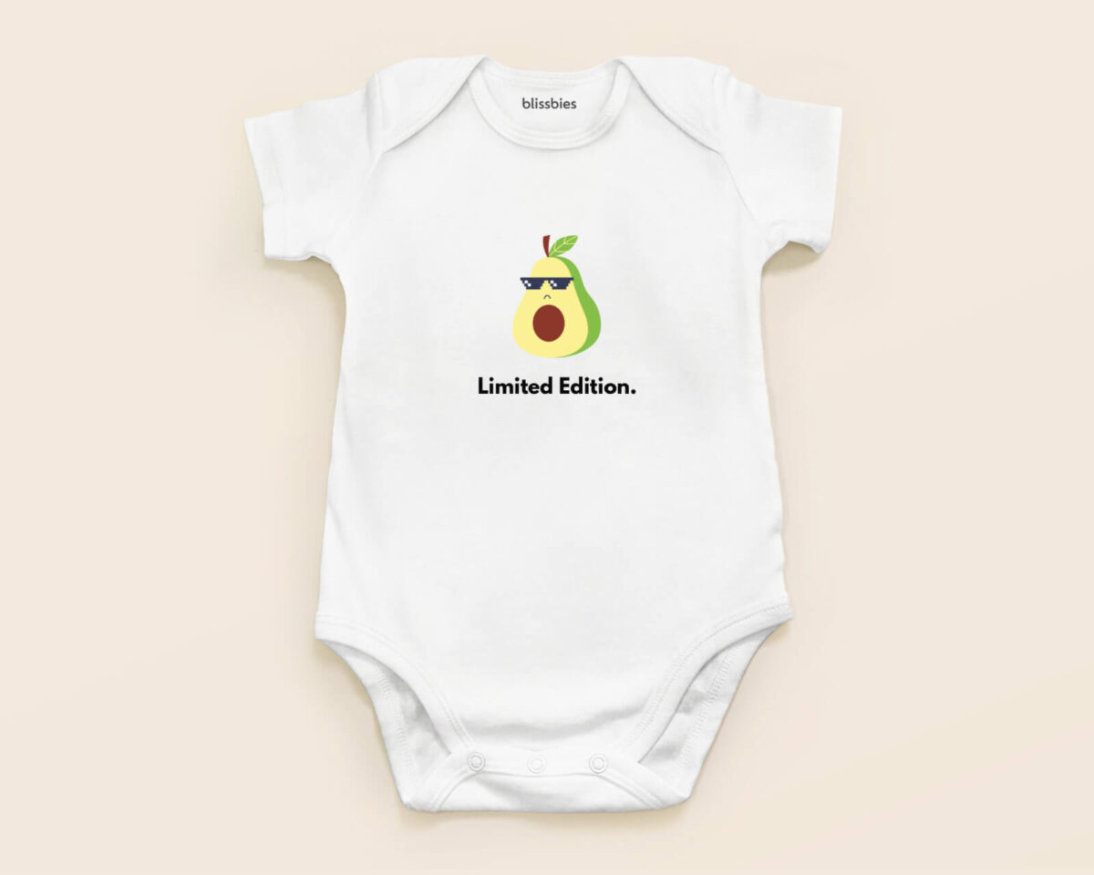 Blissbies romper white design avocado s1