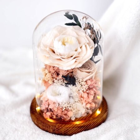 image-p-Peach Rose Preserved Flower Dome-1