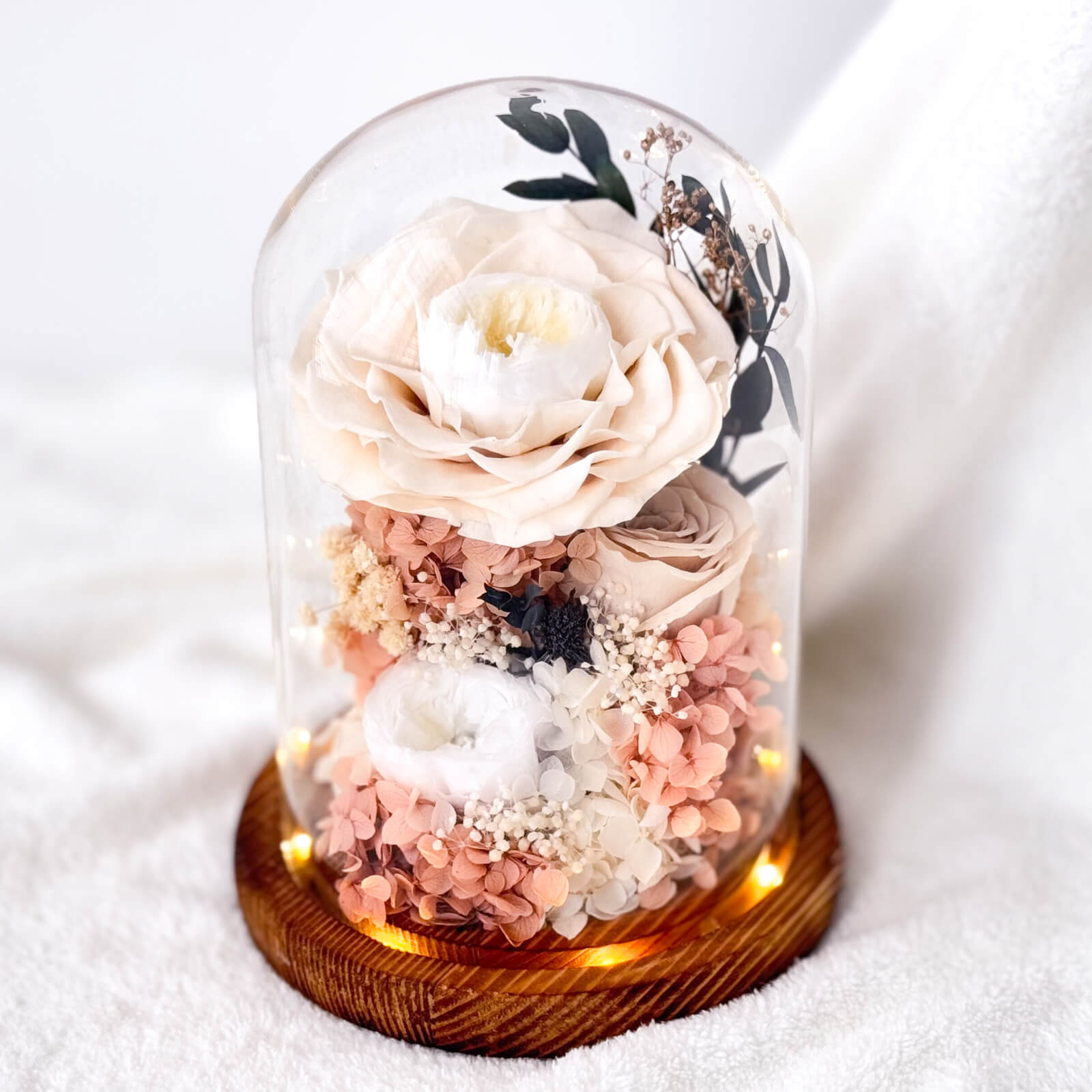 Image p peach rose preserved flower dome 1