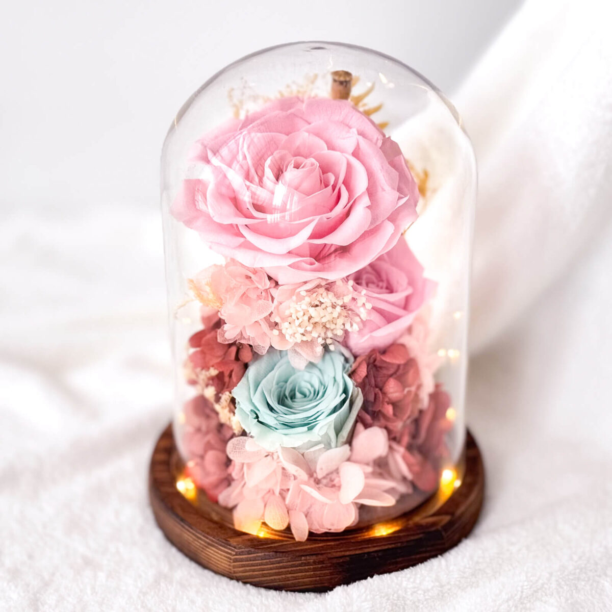 Rosy glow pink preserved flower dome