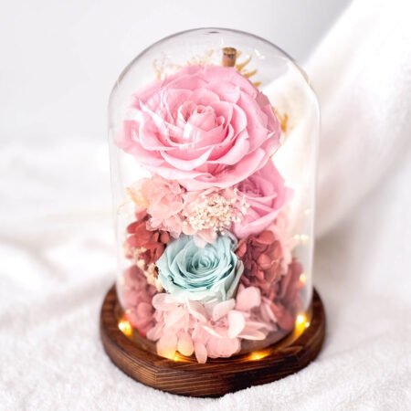 image-p-Rosy Glow Pink Preserved Flower Dome-1